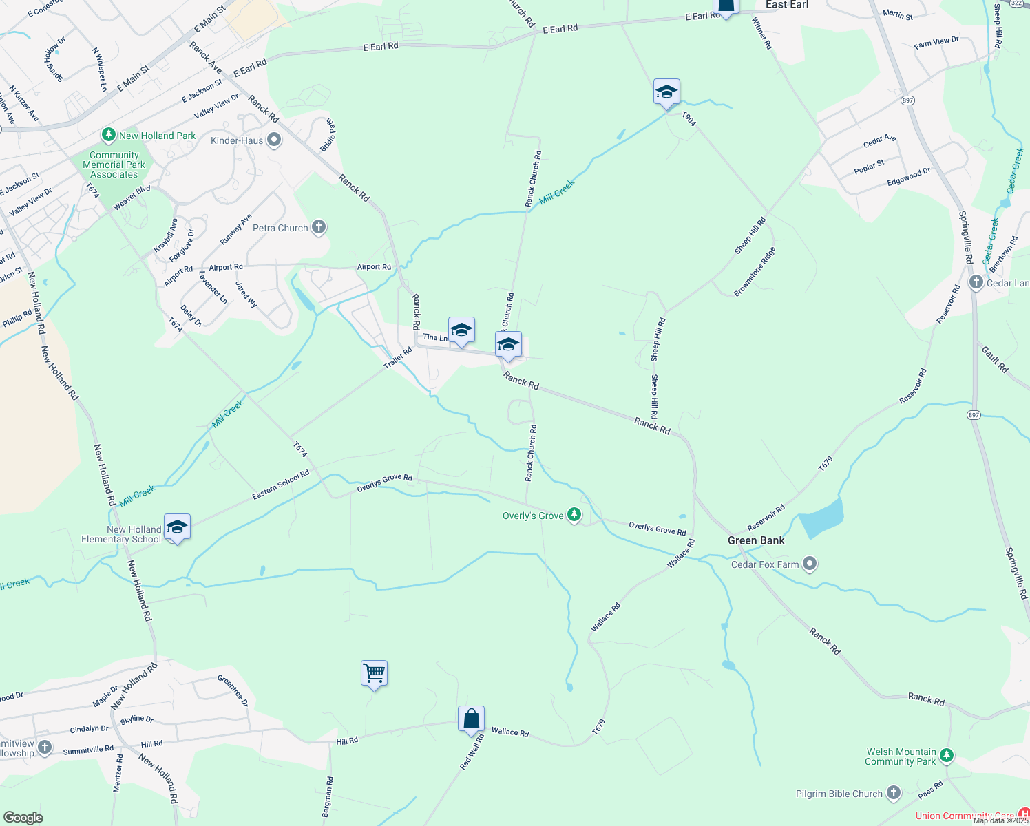 map of restaurants, bars, coffee shops, grocery stores, and more near 716 Pleasant Drive in New Holland