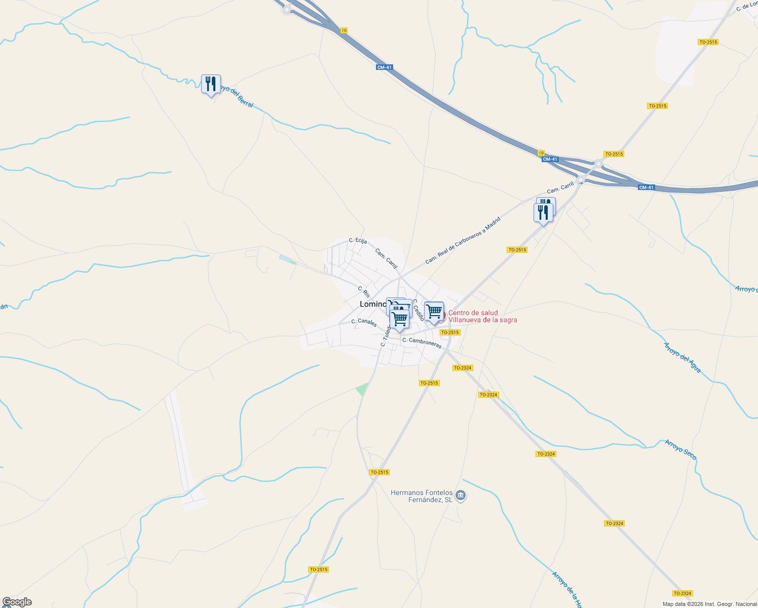 map of restaurants, bars, coffee shops, grocery stores, and more near in Lominchar