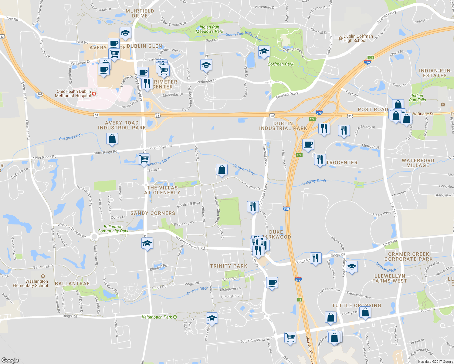 map of restaurants, bars, coffee shops, grocery stores, and more near 5804 Haddingtonshire Lane in Dublin