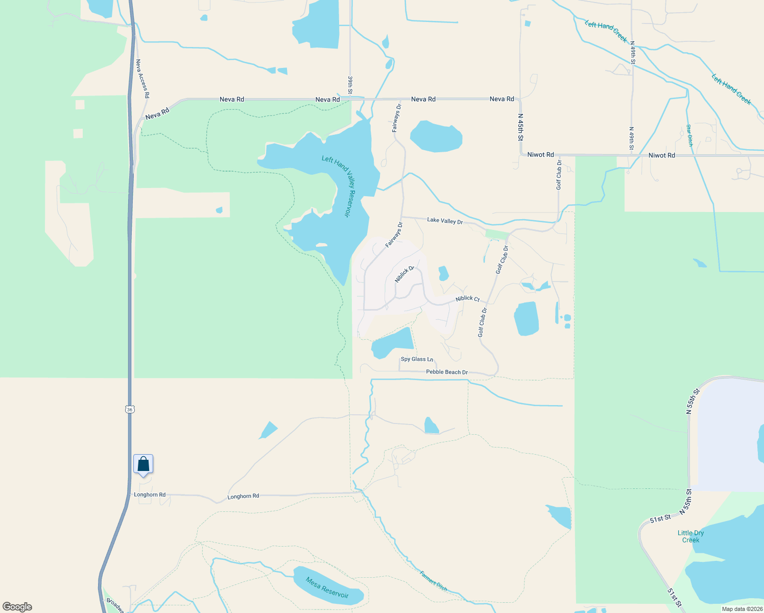map of restaurants, bars, coffee shops, grocery stores, and more near 3999 Niblick Drive in Longmont
