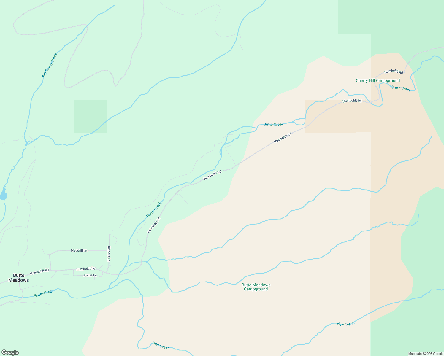 map of restaurants, bars, coffee shops, grocery stores, and more near 7986 Humboldt Road in Butte Meadows