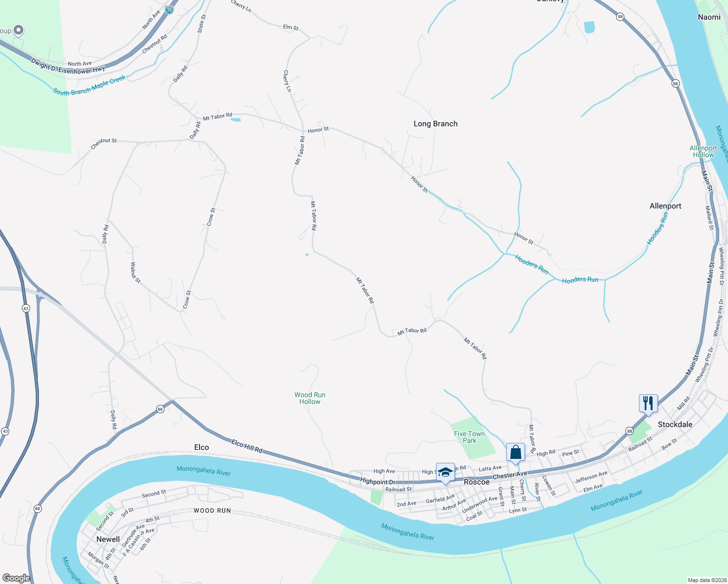 map of restaurants, bars, coffee shops, grocery stores, and more near 311 Mount Tabor Road in Coal Center