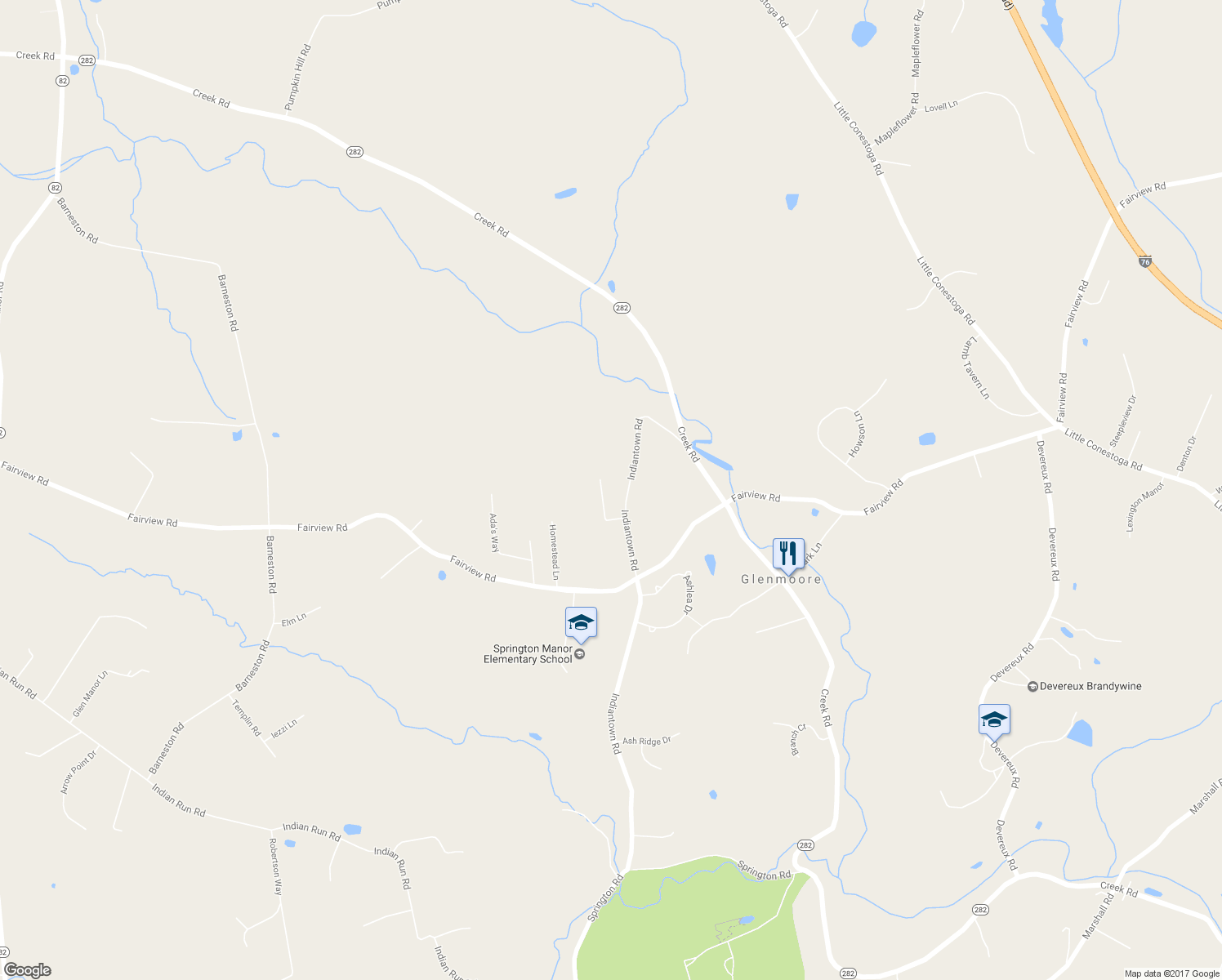 map of restaurants, bars, coffee shops, grocery stores, and more near 40 Marty Close Lane in Glenmoore