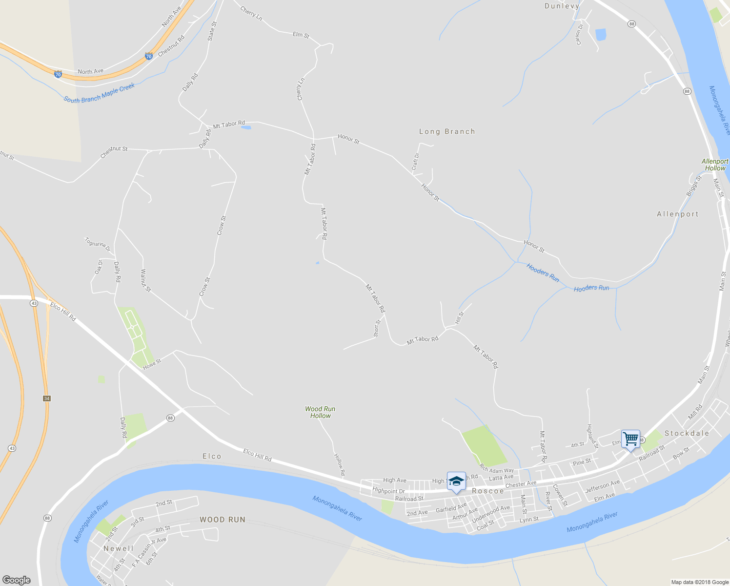 map of restaurants, bars, coffee shops, grocery stores, and more near 311 Mount Tabor Road in Coal Center