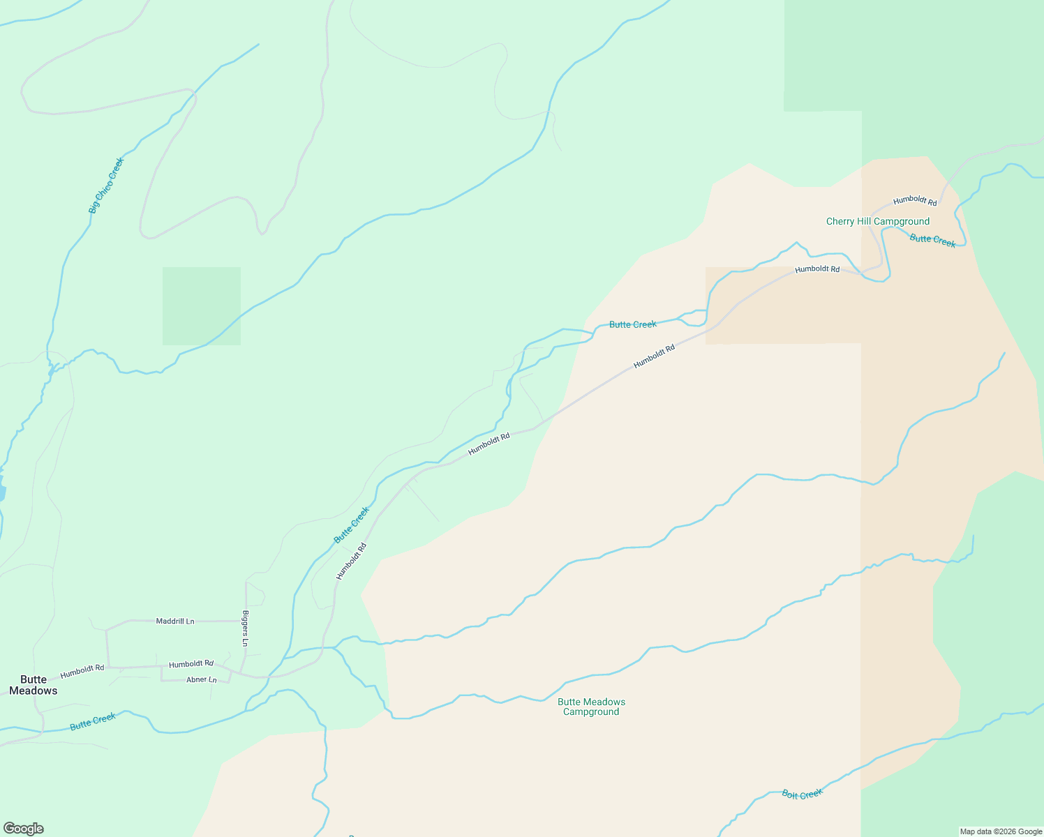 map of restaurants, bars, coffee shops, grocery stores, and more near 8009 Humboldt Road in Butte Meadows