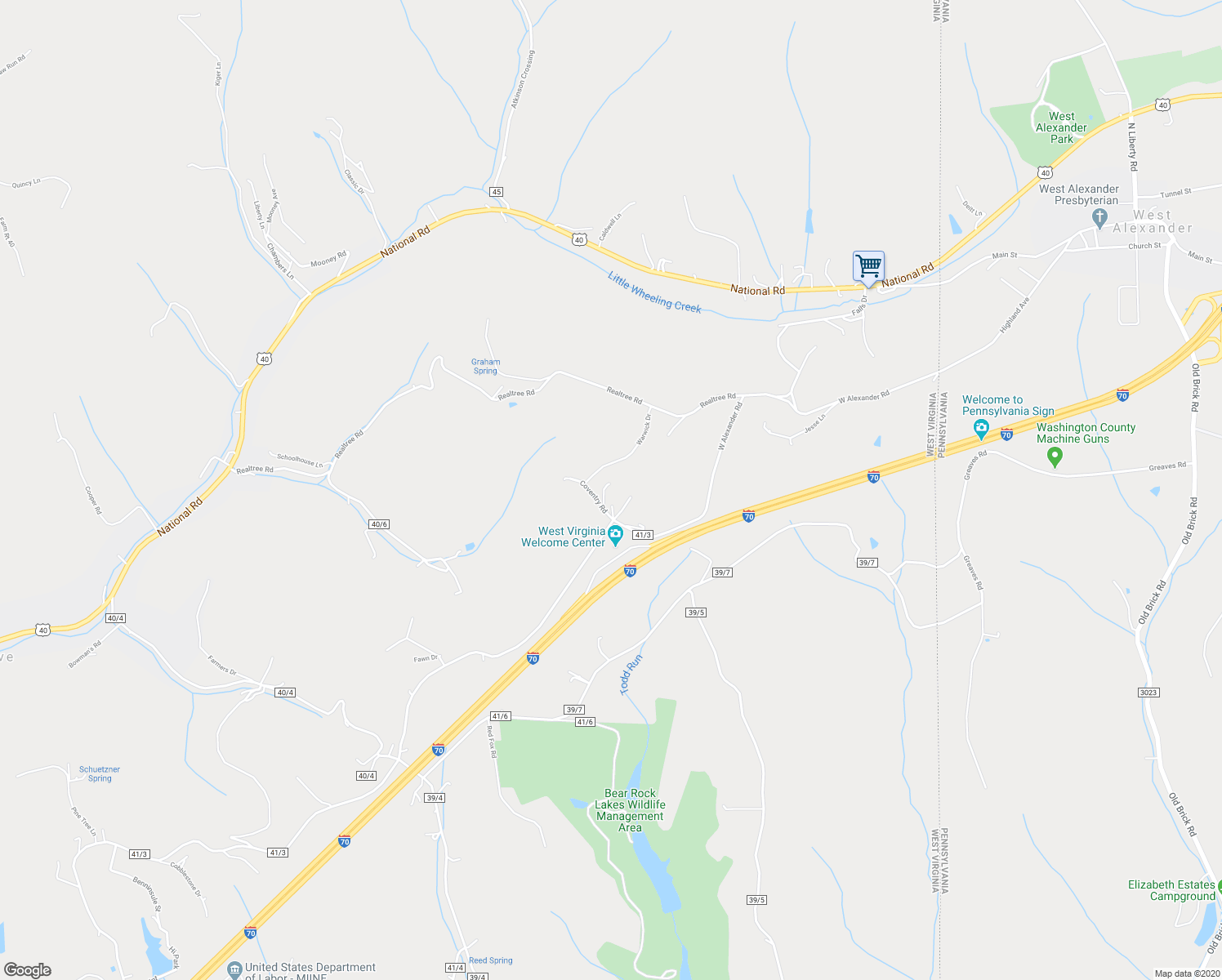 map of restaurants, bars, coffee shops, grocery stores, and more near 44 Coventry Road in Valley Grove