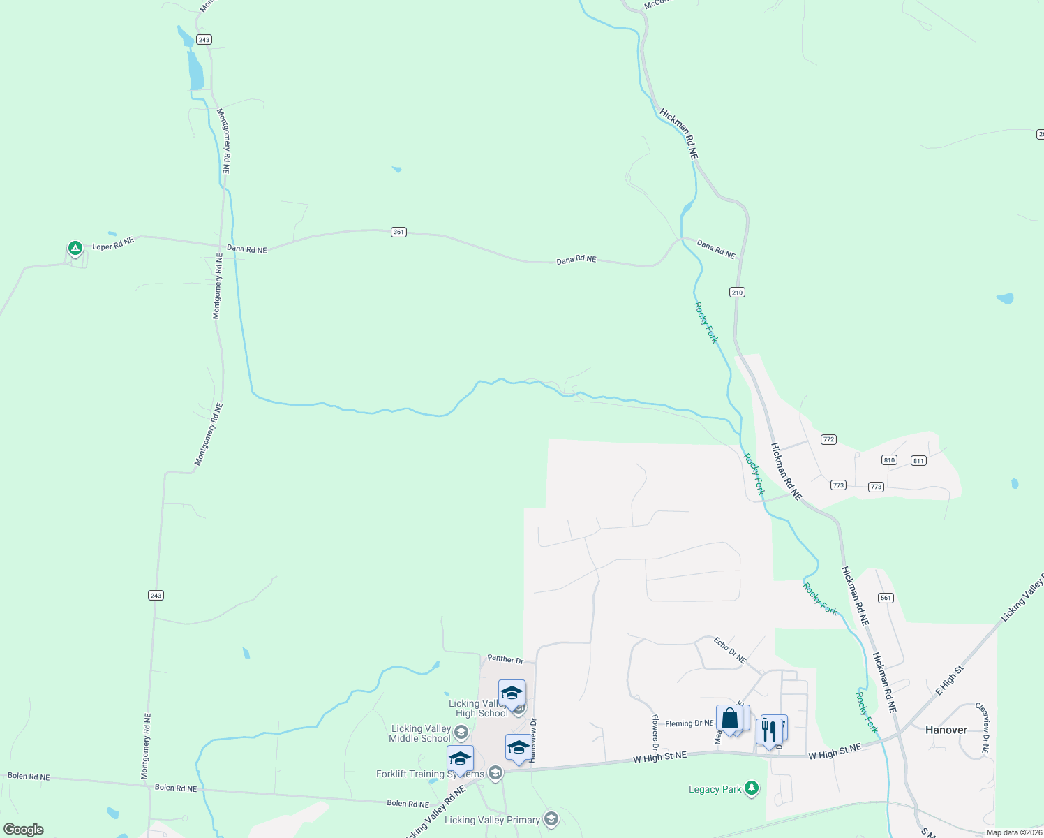 map of restaurants, bars, coffee shops, grocery stores, and more near 14050 Wolford Road Northeast in Newark