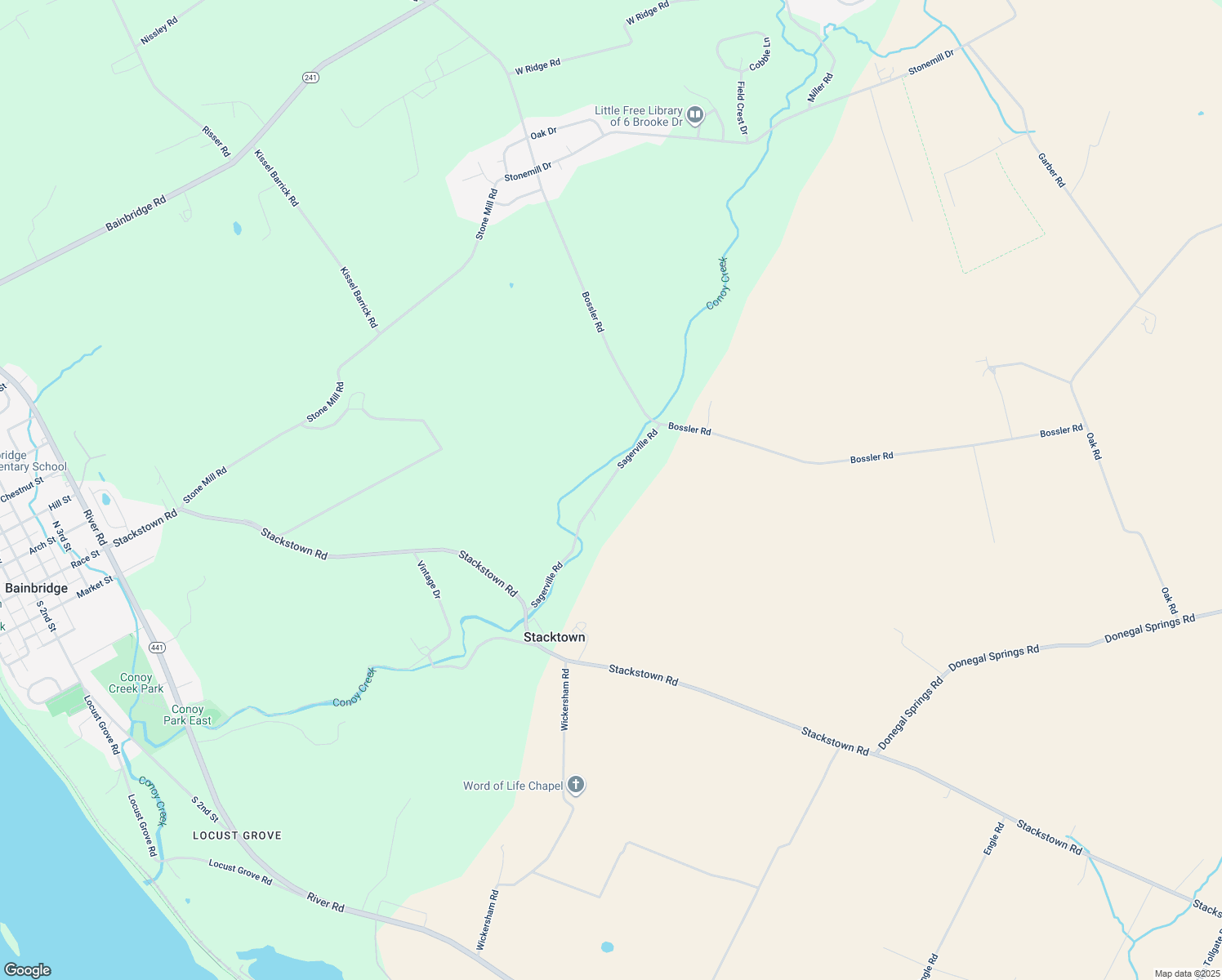 map of restaurants, bars, coffee shops, grocery stores, and more near 1225 Sagerville Road in Bainbridge
