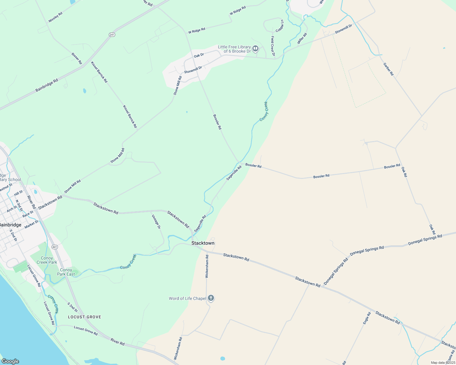map of restaurants, bars, coffee shops, grocery stores, and more near 1219 Sagerville Road in Bainbridge