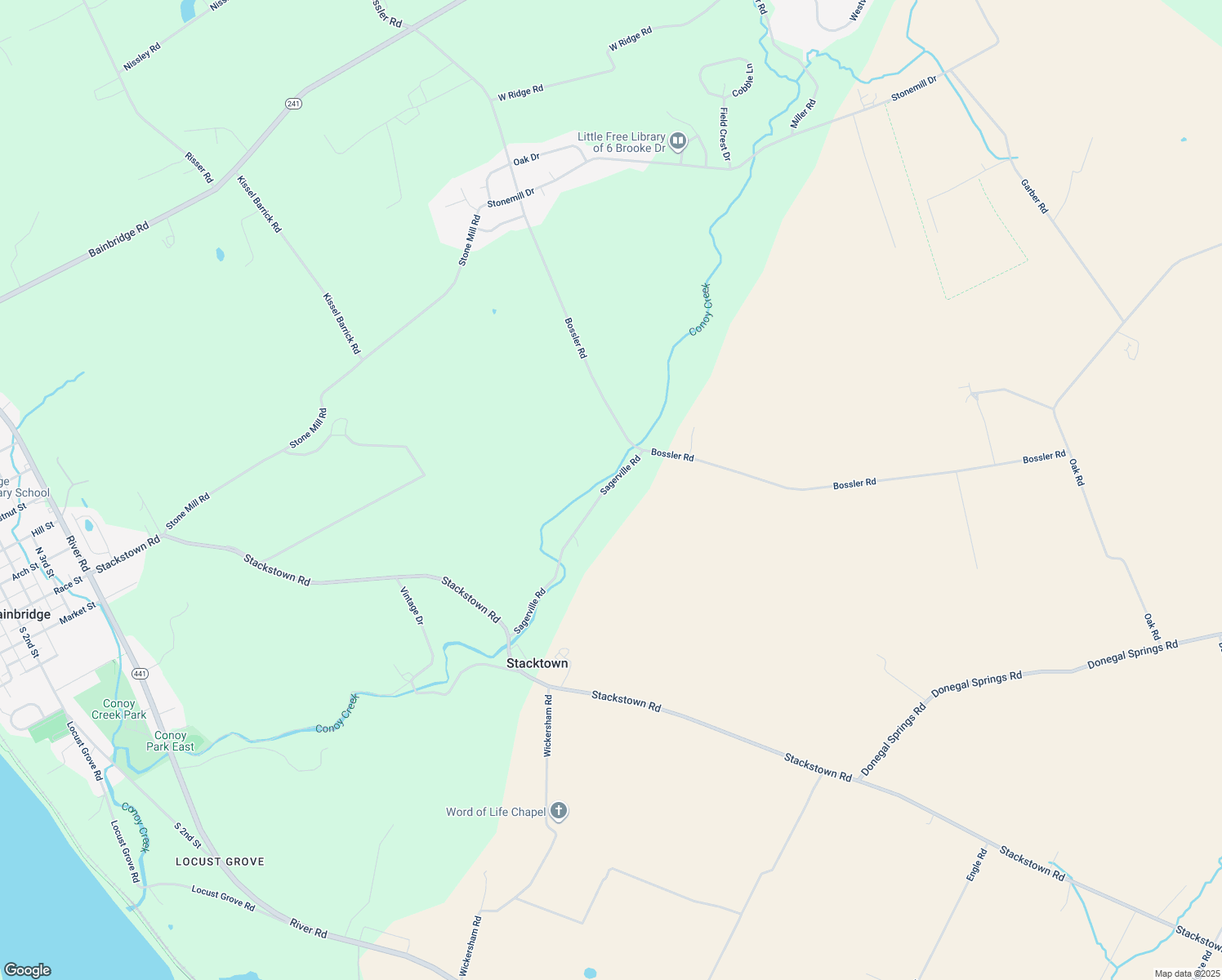 map of restaurants, bars, coffee shops, grocery stores, and more near 1215 Sagerville Road in Bainbridge