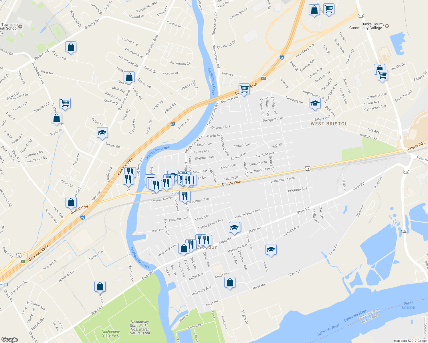 map of restaurants, bars, coffee shops, grocery stores, and more near 202 Dorset Avenue in Croydon