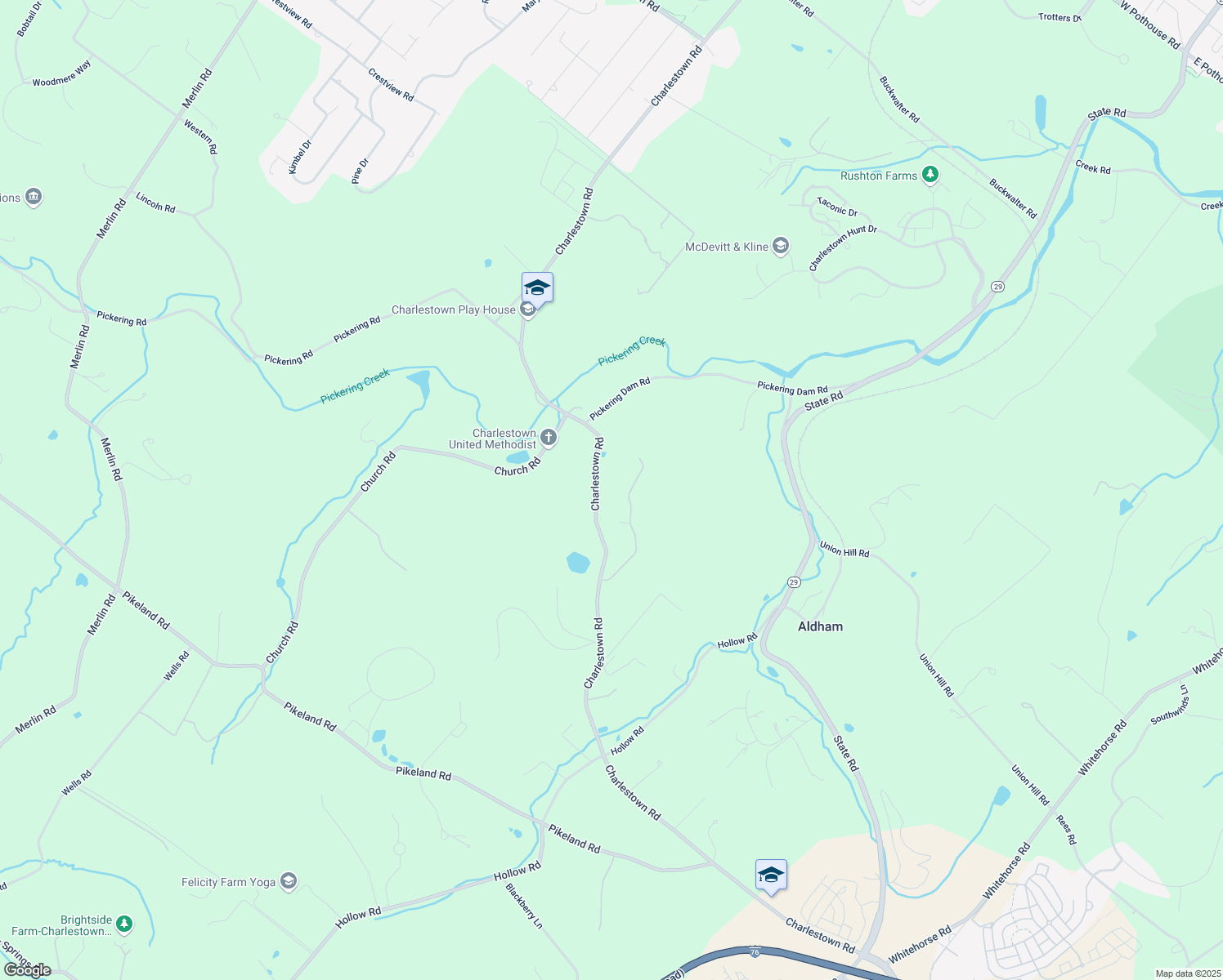 map of restaurants, bars, coffee shops, grocery stores, and more near 2340 Charlestown Road in Phoenixville