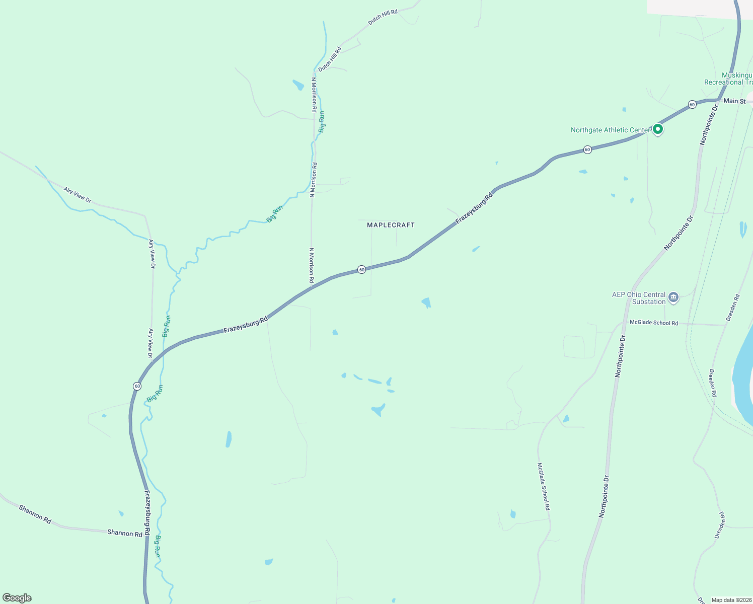 map of restaurants, bars, coffee shops, grocery stores, and more near 3440 Miles Run Road in Dresden