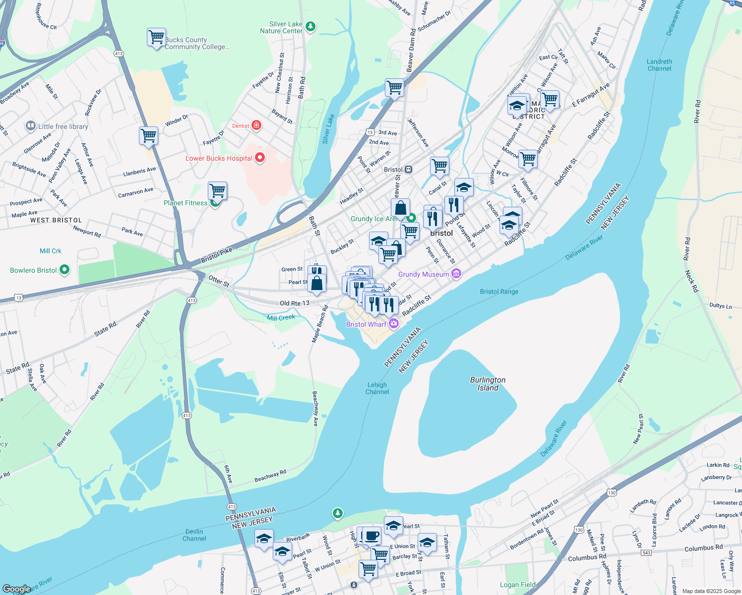 map of restaurants, bars, coffee shops, grocery stores, and more near 312 Market Street in Bristol