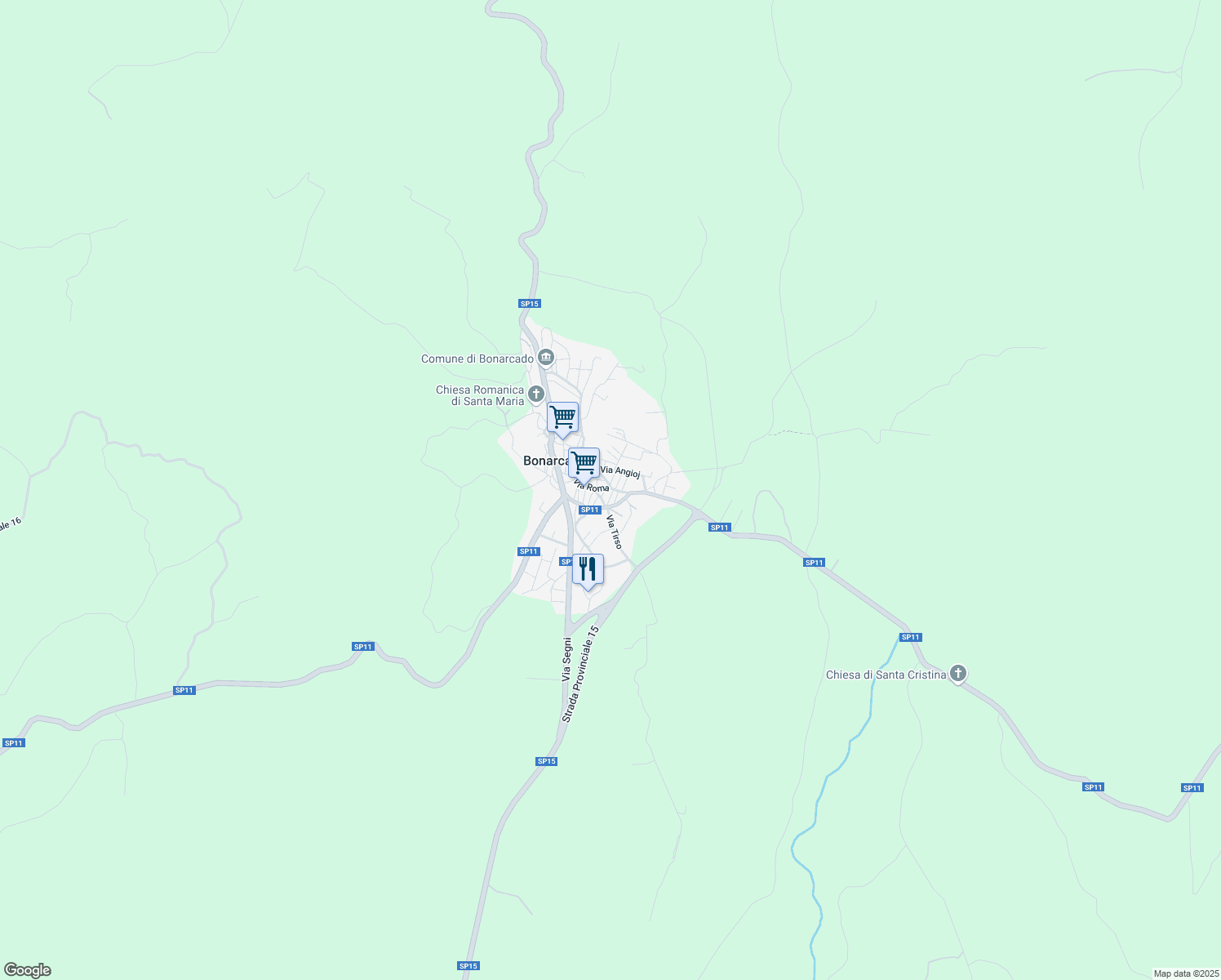 map of restaurants, bars, coffee shops, grocery stores, and more near 64 Via Roma in Bonarcado