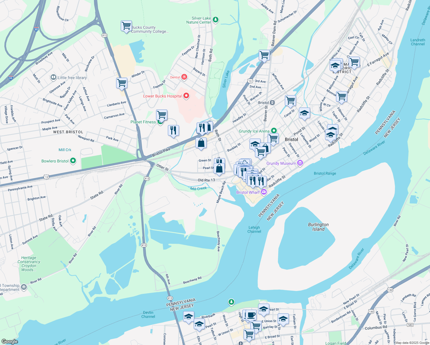 map of restaurants, bars, coffee shops, grocery stores, and more near 224 Otter Street in Bristol