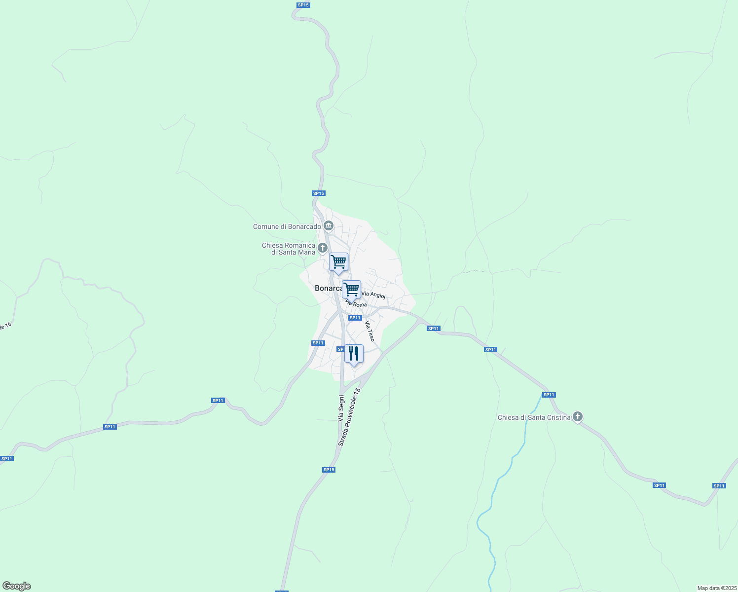 map of restaurants, bars, coffee shops, grocery stores, and more near 64 Via Roma in Bonarcado