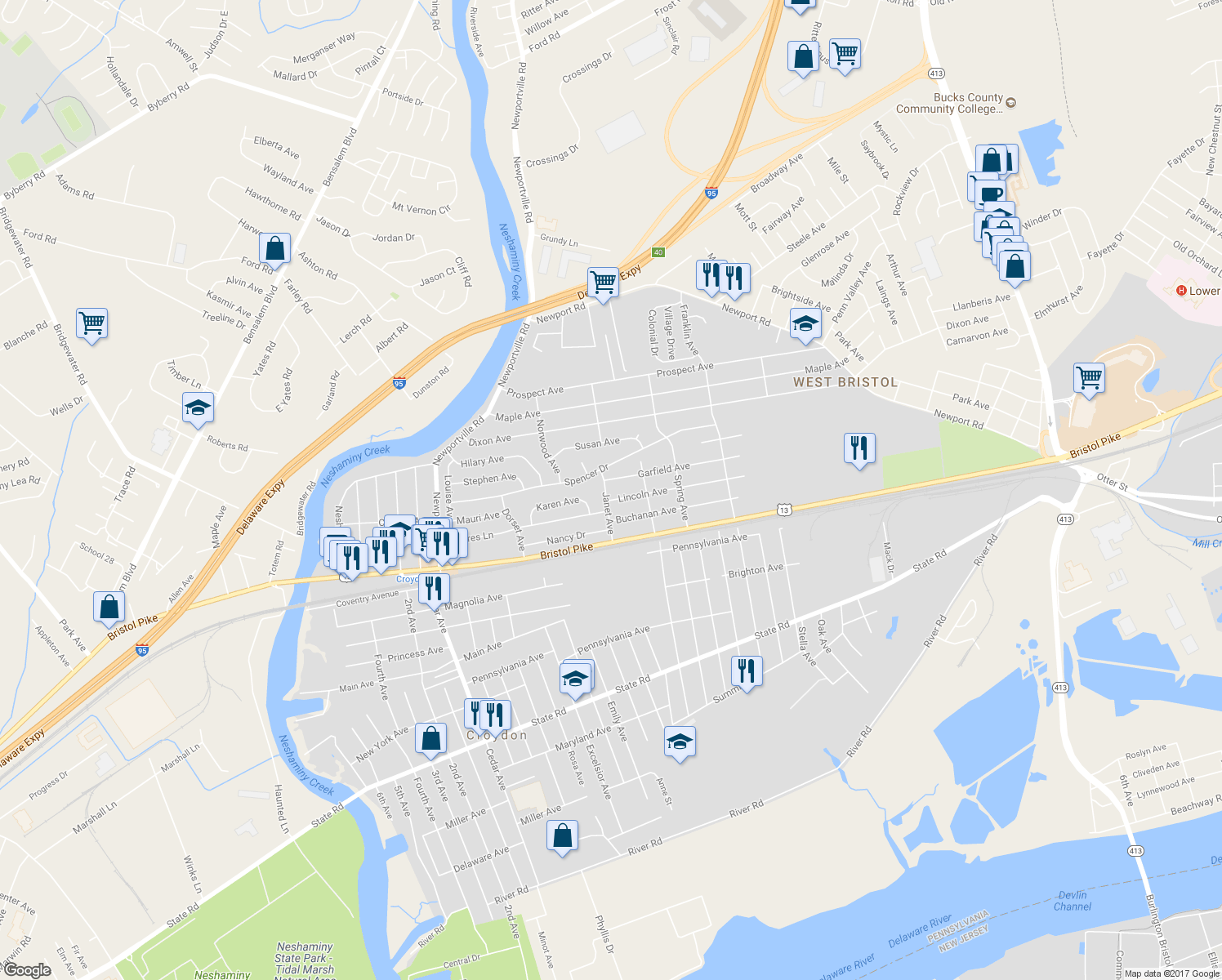 map of restaurants, bars, coffee shops, grocery stores, and more near 302 Janet Avenue in Croydon