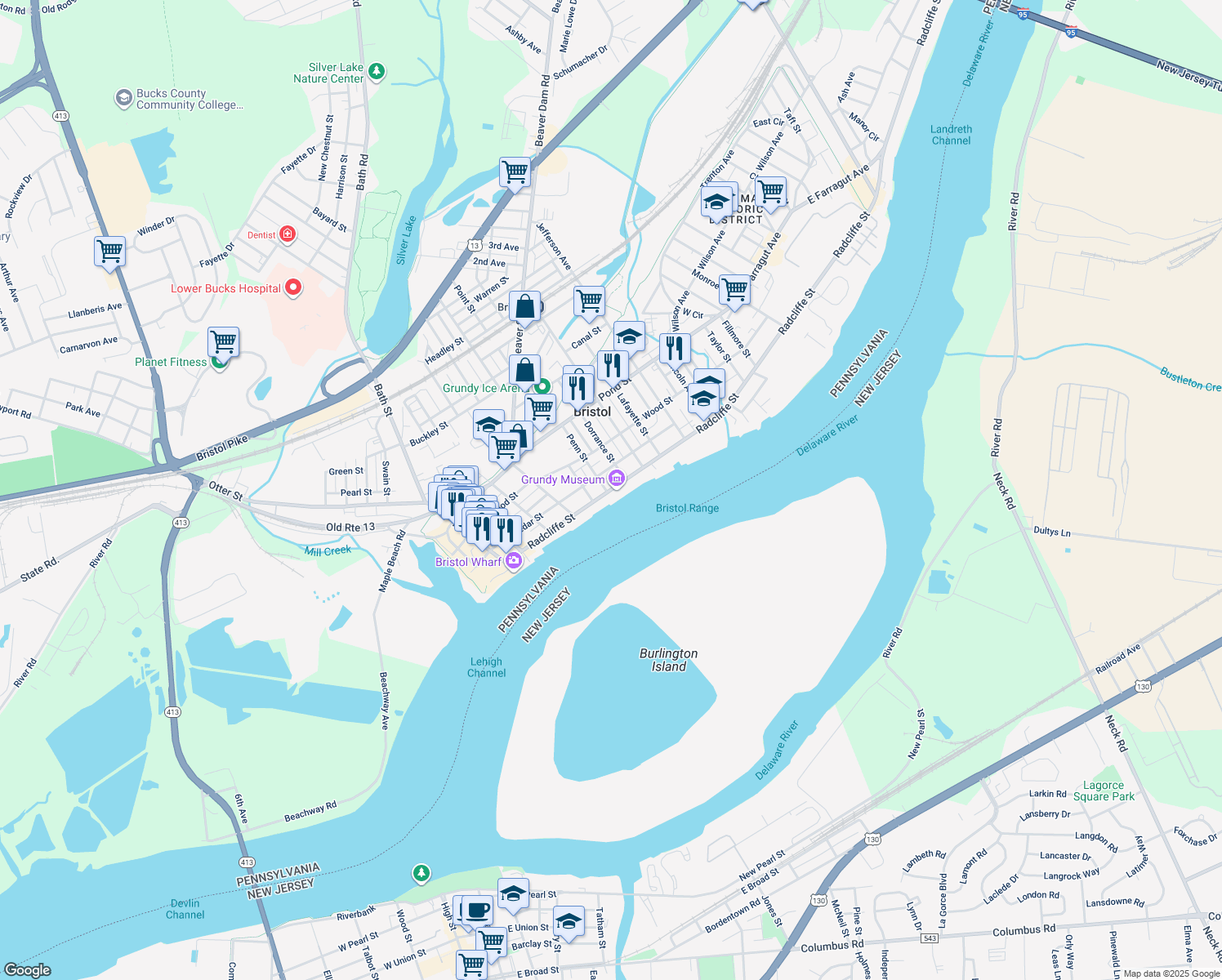 map of restaurants, bars, coffee shops, grocery stores, and more near 621 Radcliffe Street in Bristol