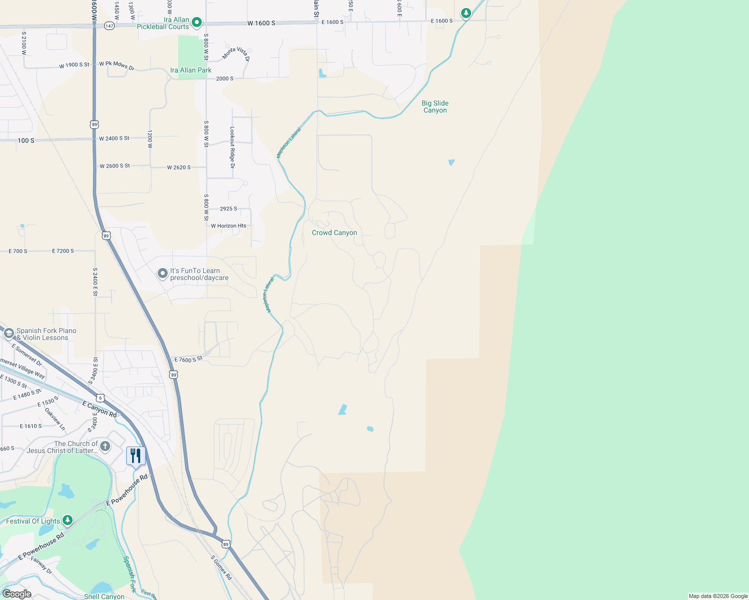 map of restaurants, bars, coffee shops, grocery stores, and more near Unnamed Road in Mapleton