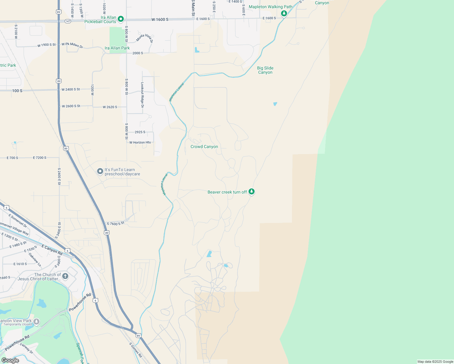 map of restaurants, bars, coffee shops, grocery stores, and more near 3631 South Mapleton Estates Drive in Mapleton