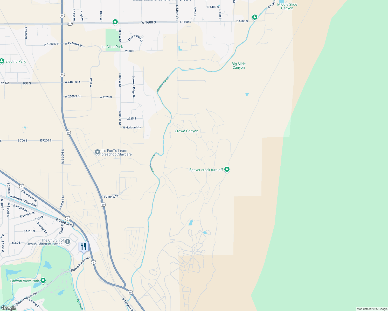 map of restaurants, bars, coffee shops, grocery stores, and more near 3532 South Mapleton Estates Drive in Mapleton