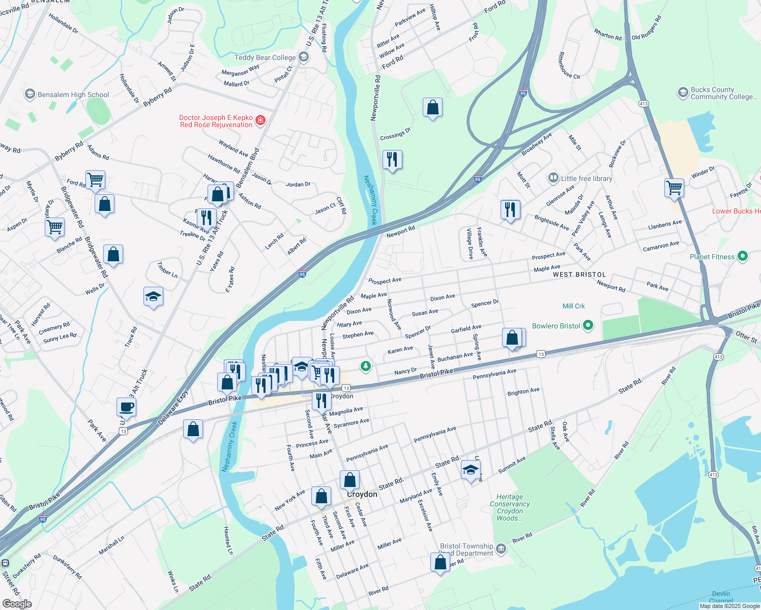 map of restaurants, bars, coffee shops, grocery stores, and more near 973 Dixon Avenue in Croydon