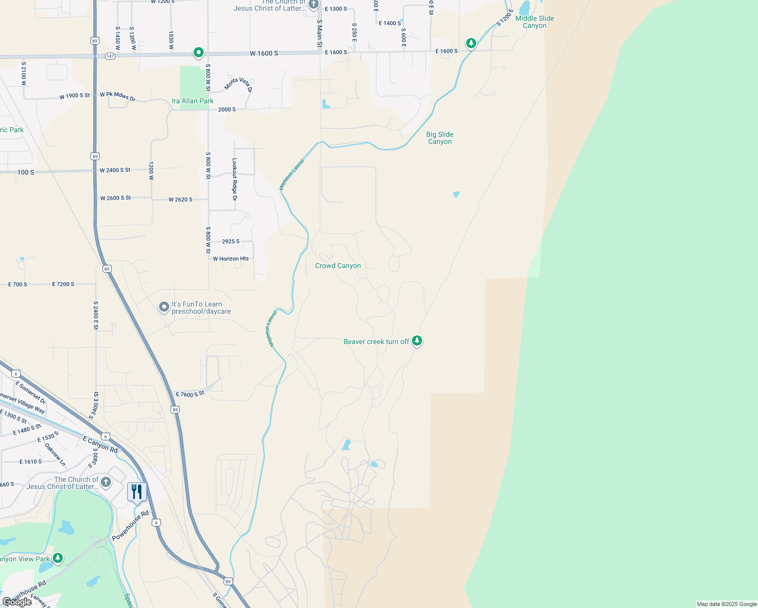 map of restaurants, bars, coffee shops, grocery stores, and more near 3435 South Cobblestone Court in Mapleton