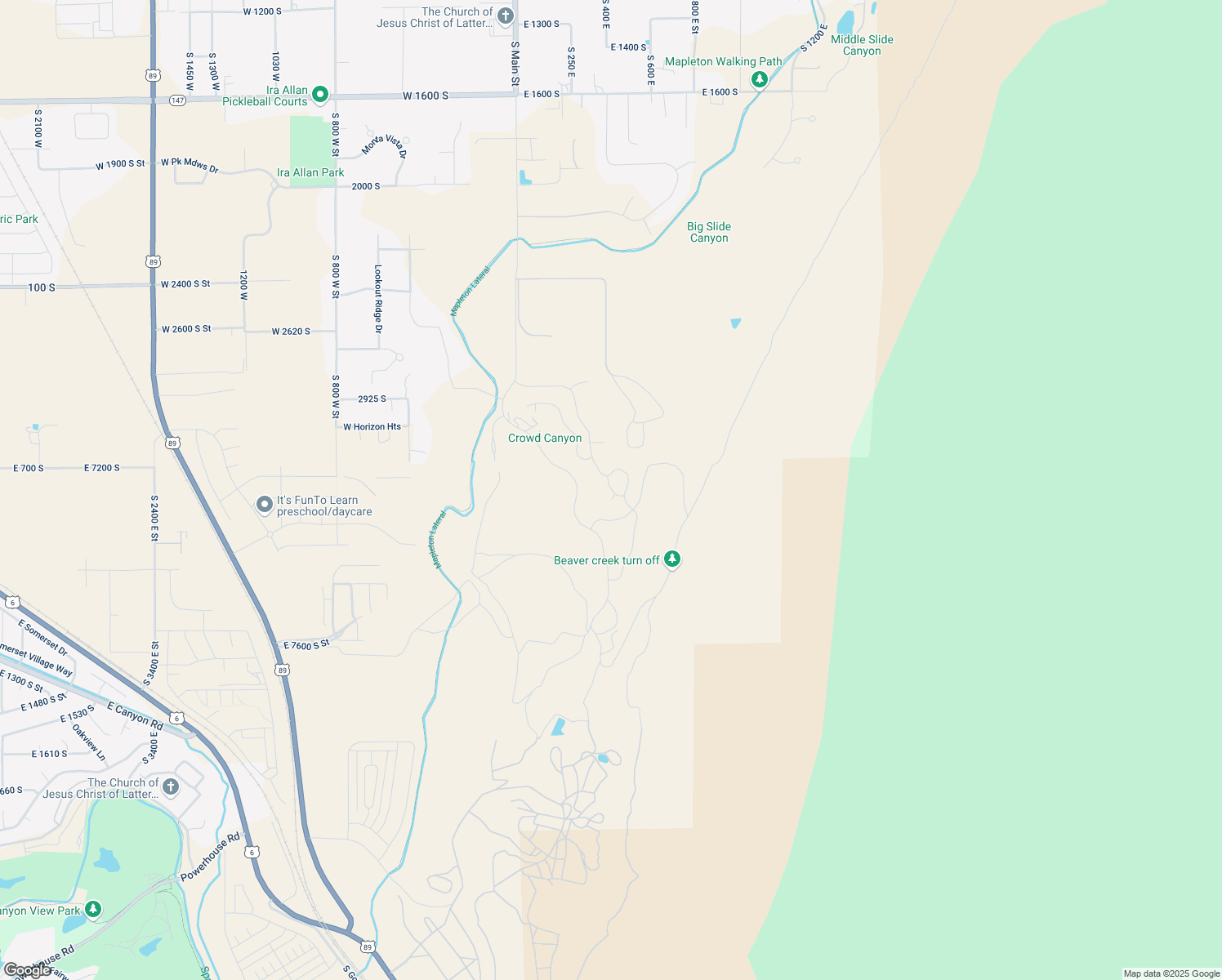 map of restaurants, bars, coffee shops, grocery stores, and more near South Cobblestone Loop in Mapleton