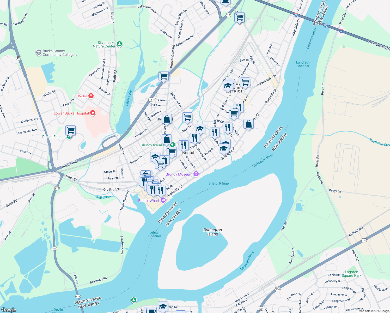 map of restaurants, bars, coffee shops, grocery stores, and more near 329 Washington St in Bristol
