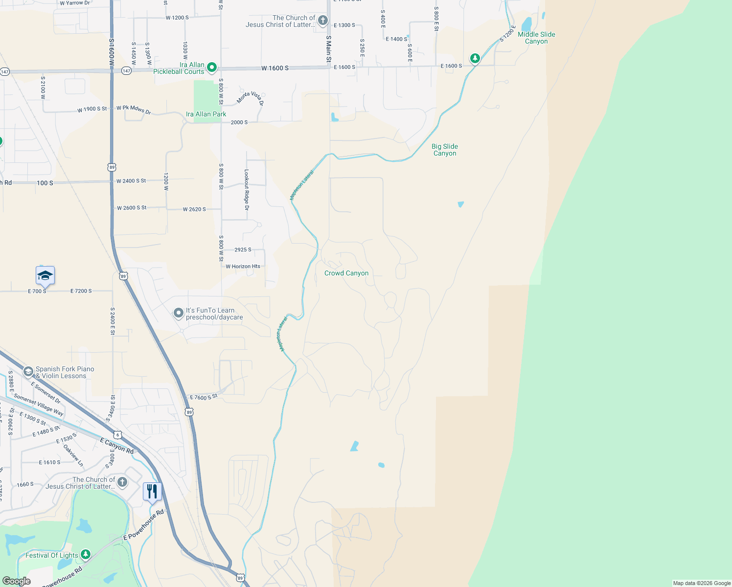 map of restaurants, bars, coffee shops, grocery stores, and more near 516 East 2800 South in Mapleton