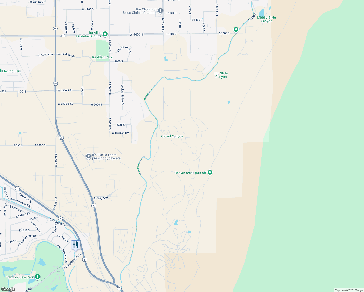 map of restaurants, bars, coffee shops, grocery stores, and more near 3351 South Mapleton Estates Drive in Mapleton