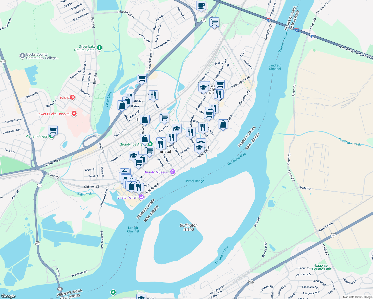 map of restaurants, bars, coffee shops, grocery stores, and more near 300 Jefferson Avenue in Bristol