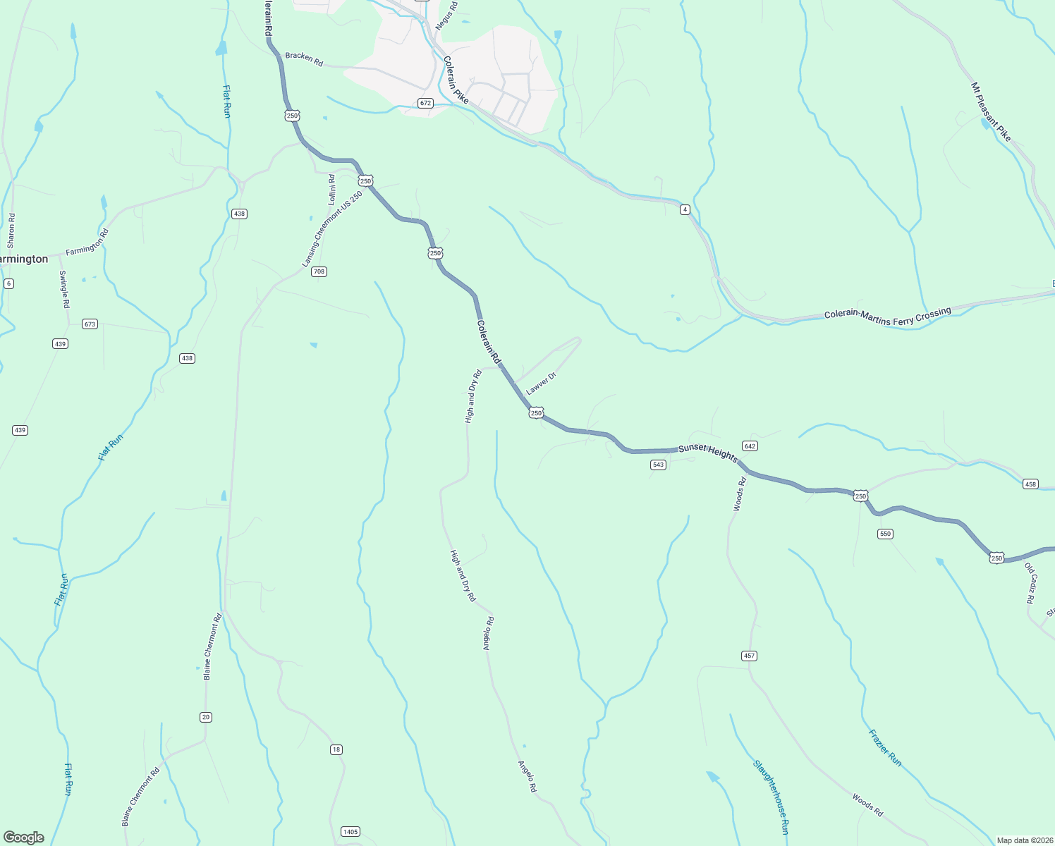 map of restaurants, bars, coffee shops, grocery stores, and more near 70540 Colerain Rd in Bridgeport