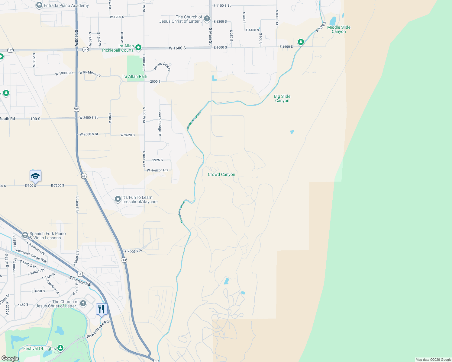 map of restaurants, bars, coffee shops, grocery stores, and more near 516 East 2800 South in Mapleton