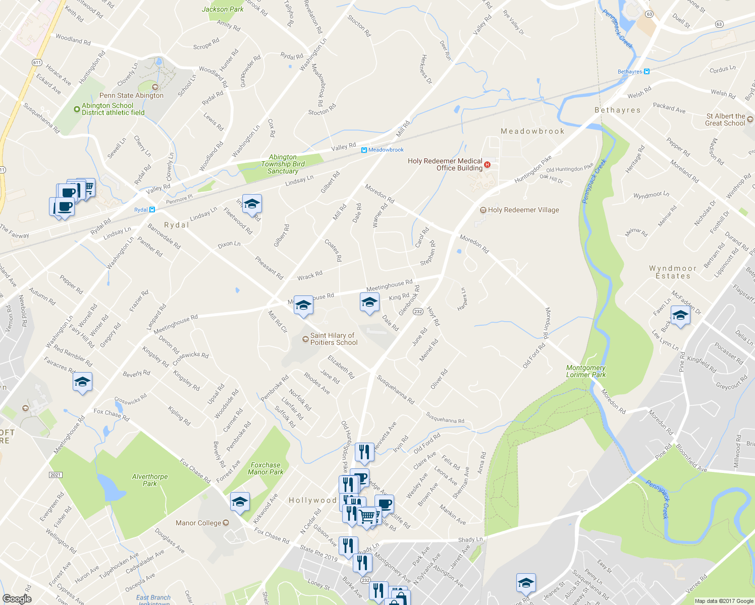 map of restaurants, bars, coffee shops, grocery stores, and more near 772 Dale Road in Montgomery County