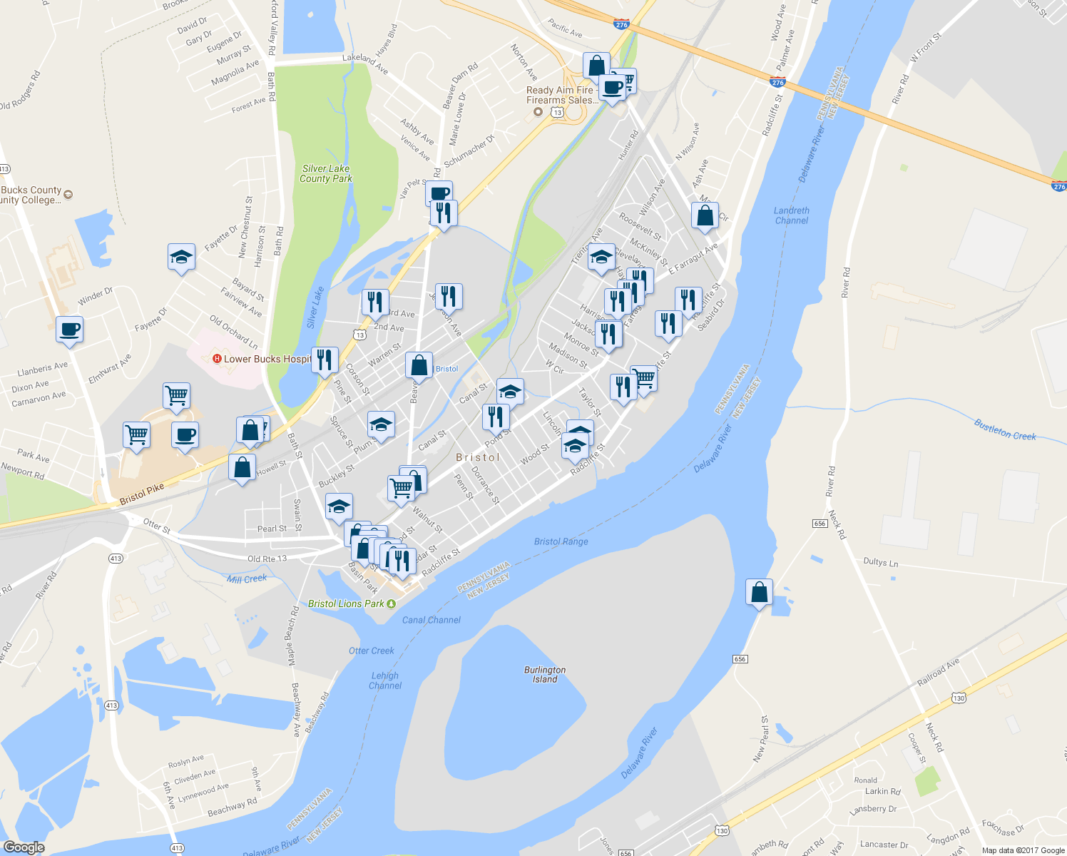 map of restaurants, bars, coffee shops, grocery stores, and more near 337 Jefferson Avenue in Bristol