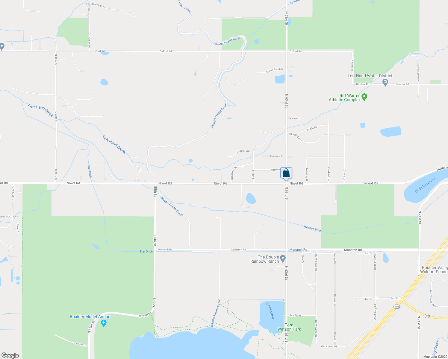 map of restaurants, bars, coffee shops, grocery stores, and more near 7068 Sylvan Street in Longmont