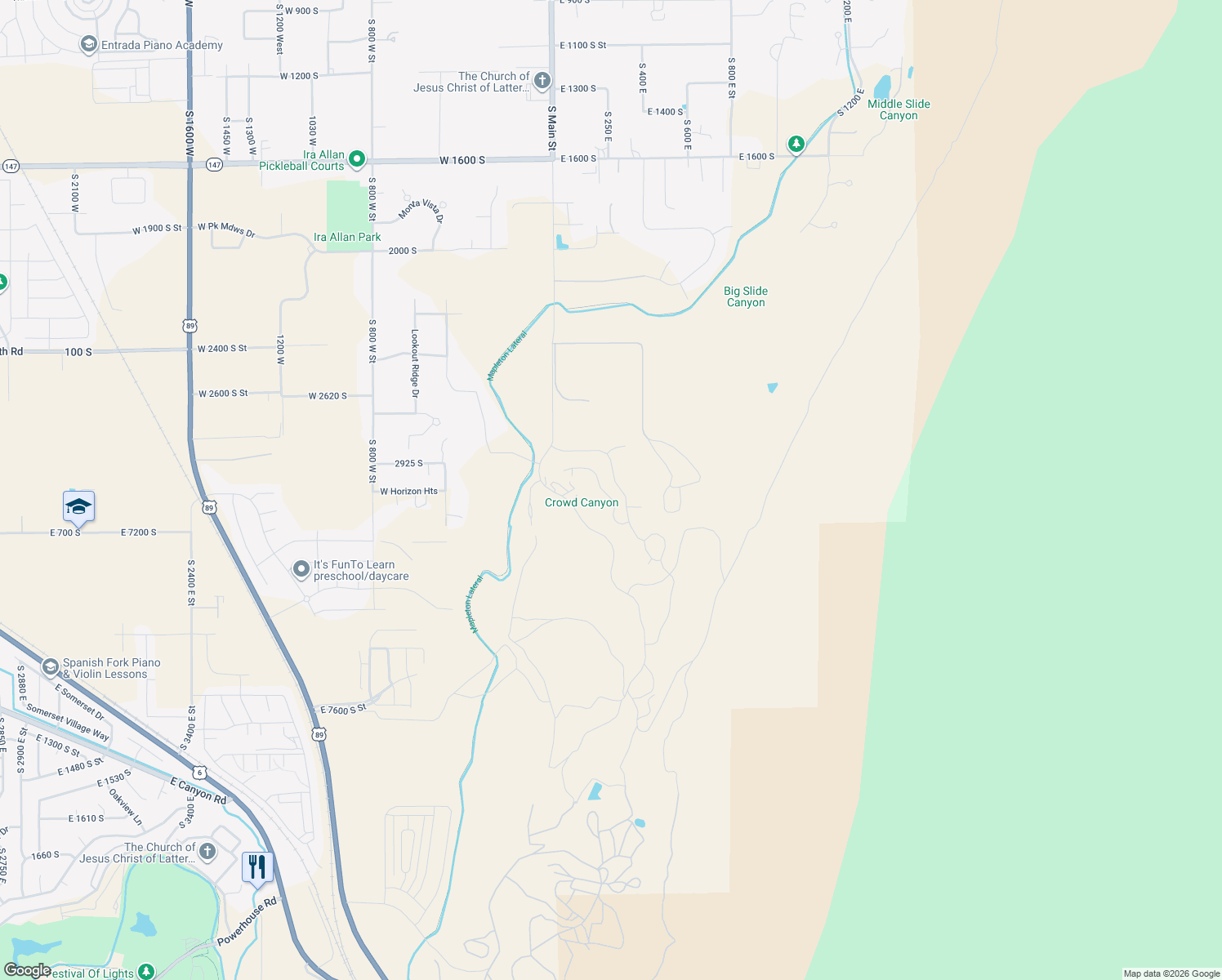 map of restaurants, bars, coffee shops, grocery stores, and more near Unnamed Road in Mapleton
