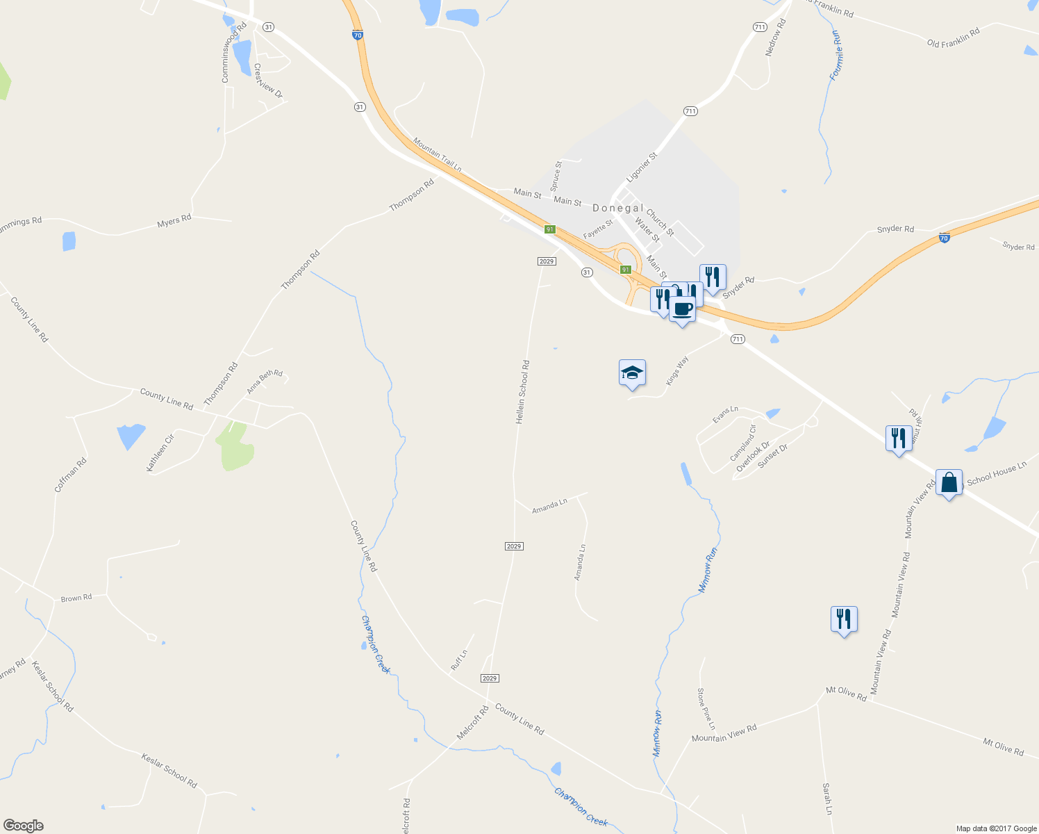 map of restaurants, bars, coffee shops, grocery stores, and more near 289 Hellein School Road in Acme