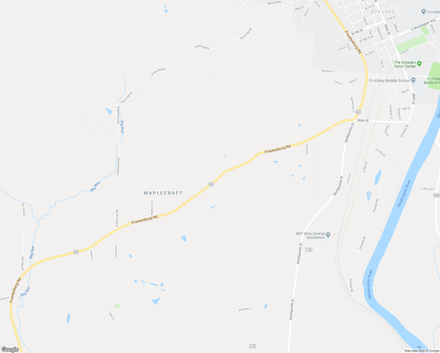 map of restaurants, bars, coffee shops, grocery stores, and more near 9943 Frazeysburg Road in Dresden