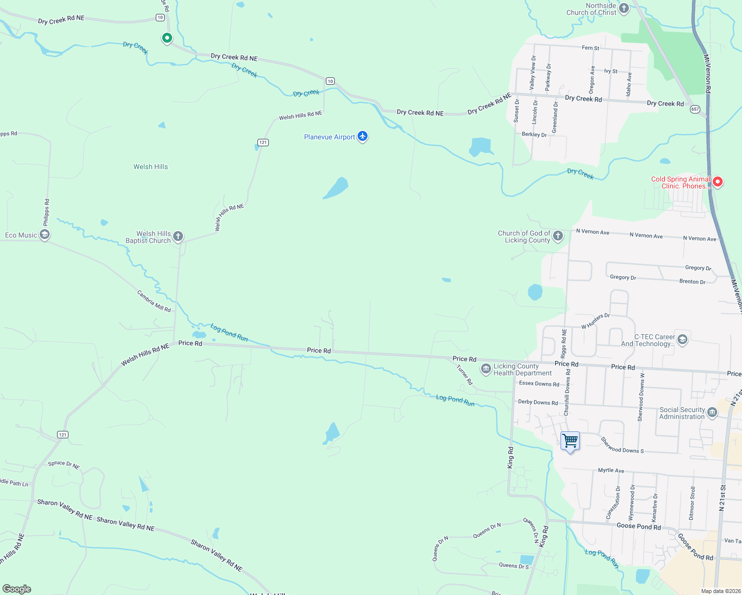 map of restaurants, bars, coffee shops, grocery stores, and more near 197 Burch Drive Northeast in Newark