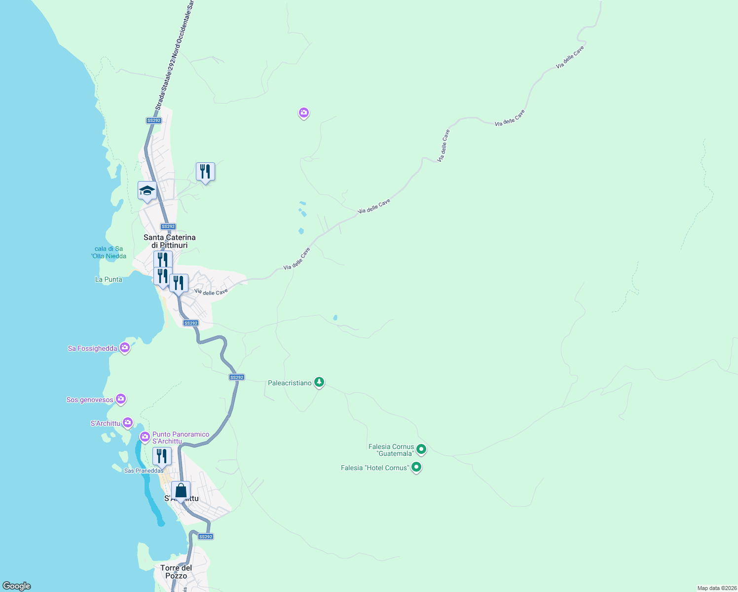 map of restaurants, bars, coffee shops, grocery stores, and more near in Province of Oristano