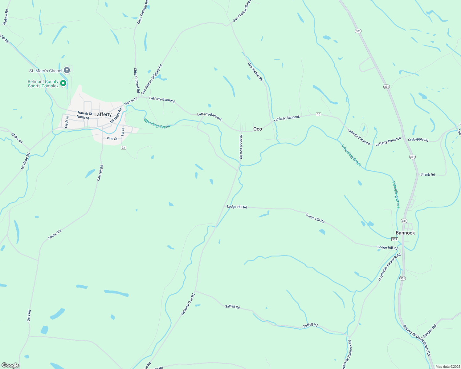 map of restaurants, bars, coffee shops, grocery stores, and more near 69610 National Oco Road in Saint Clairsville