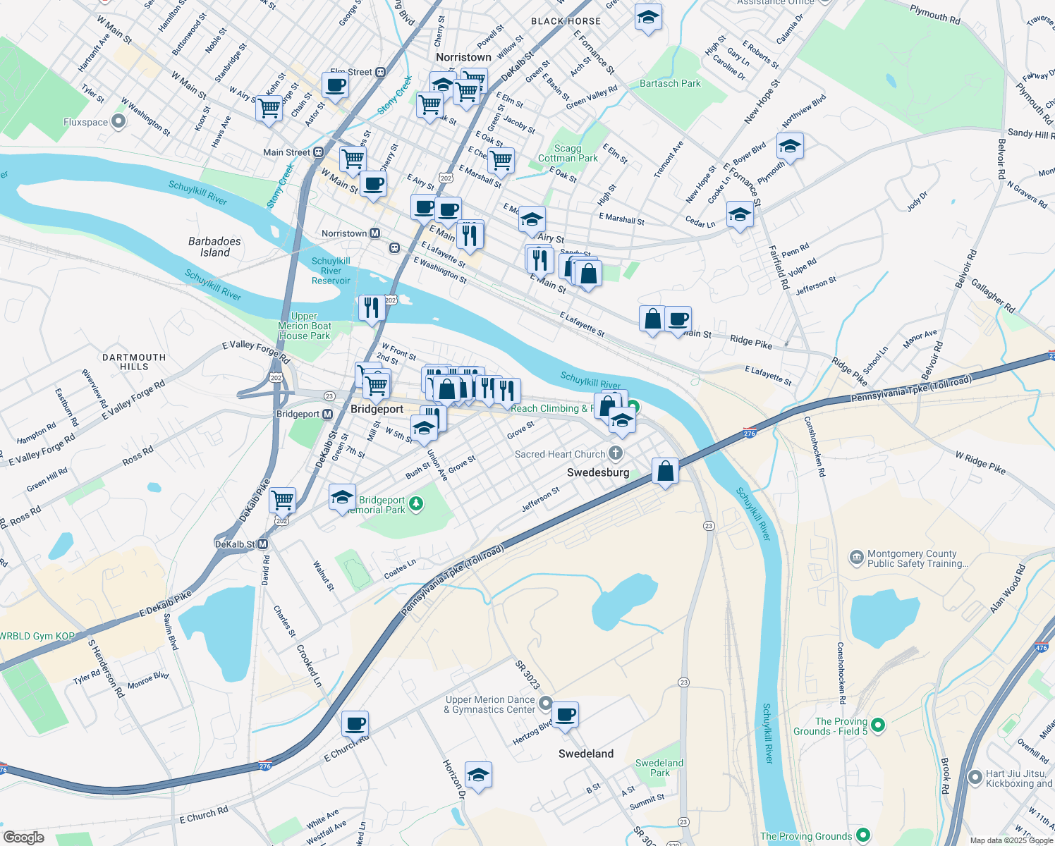 map of restaurants, bars, coffee shops, grocery stores, and more near 323 Grove Street in Bridgeport