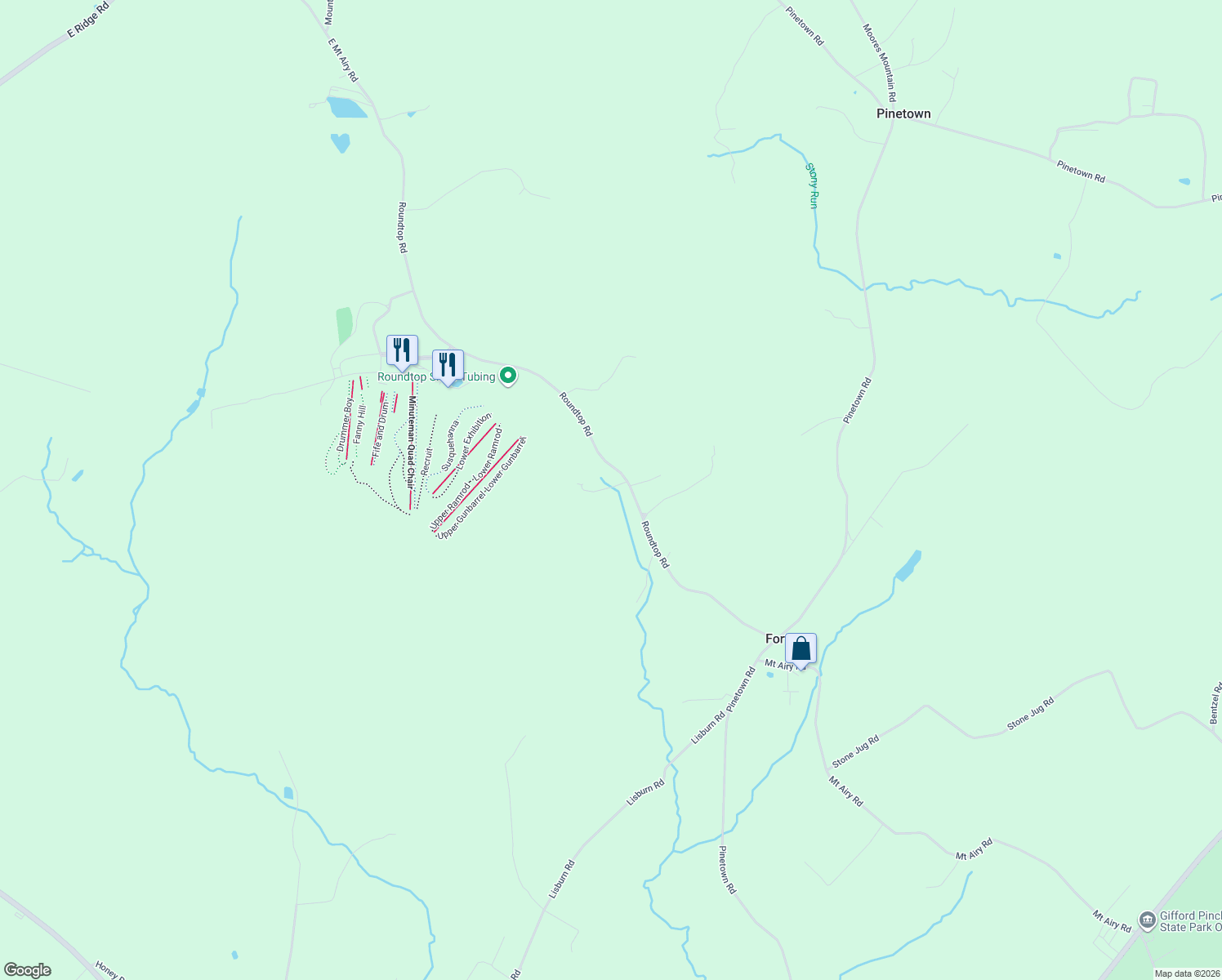 map of restaurants, bars, coffee shops, grocery stores, and more near 1325 Roundtop Rd in Lewisberry