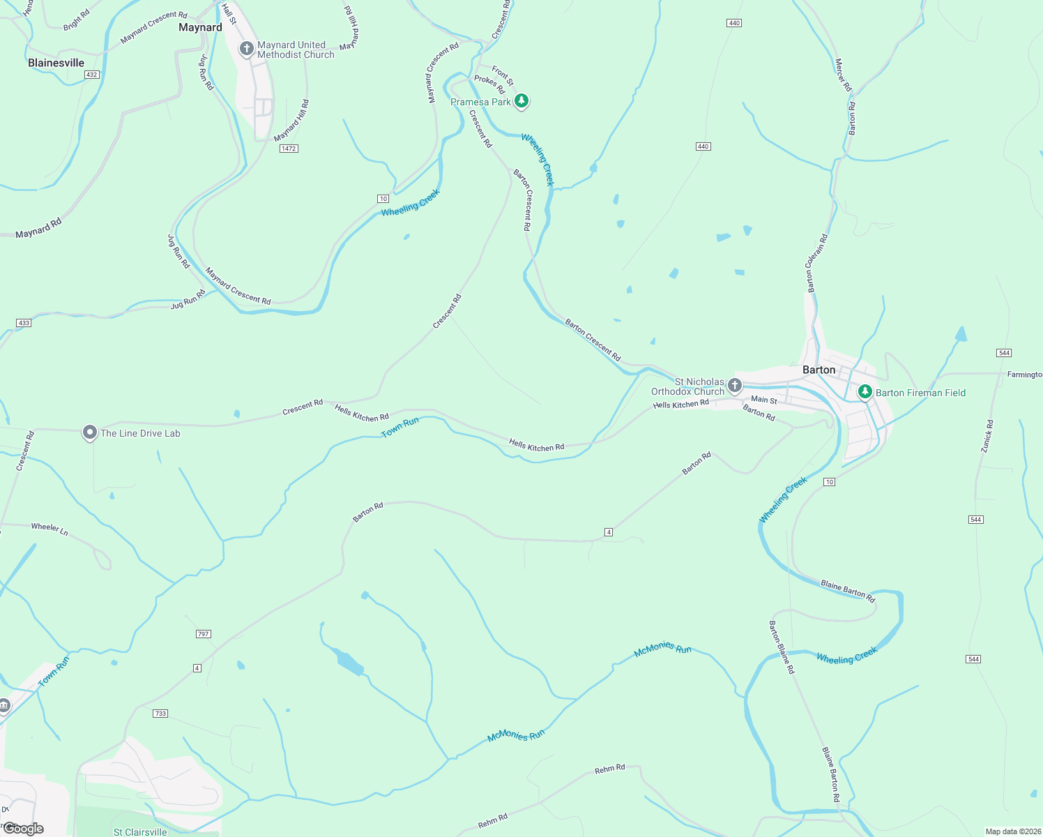 map of restaurants, bars, coffee shops, grocery stores, and more near 51250 Posocco Drive in Saint Clairsville