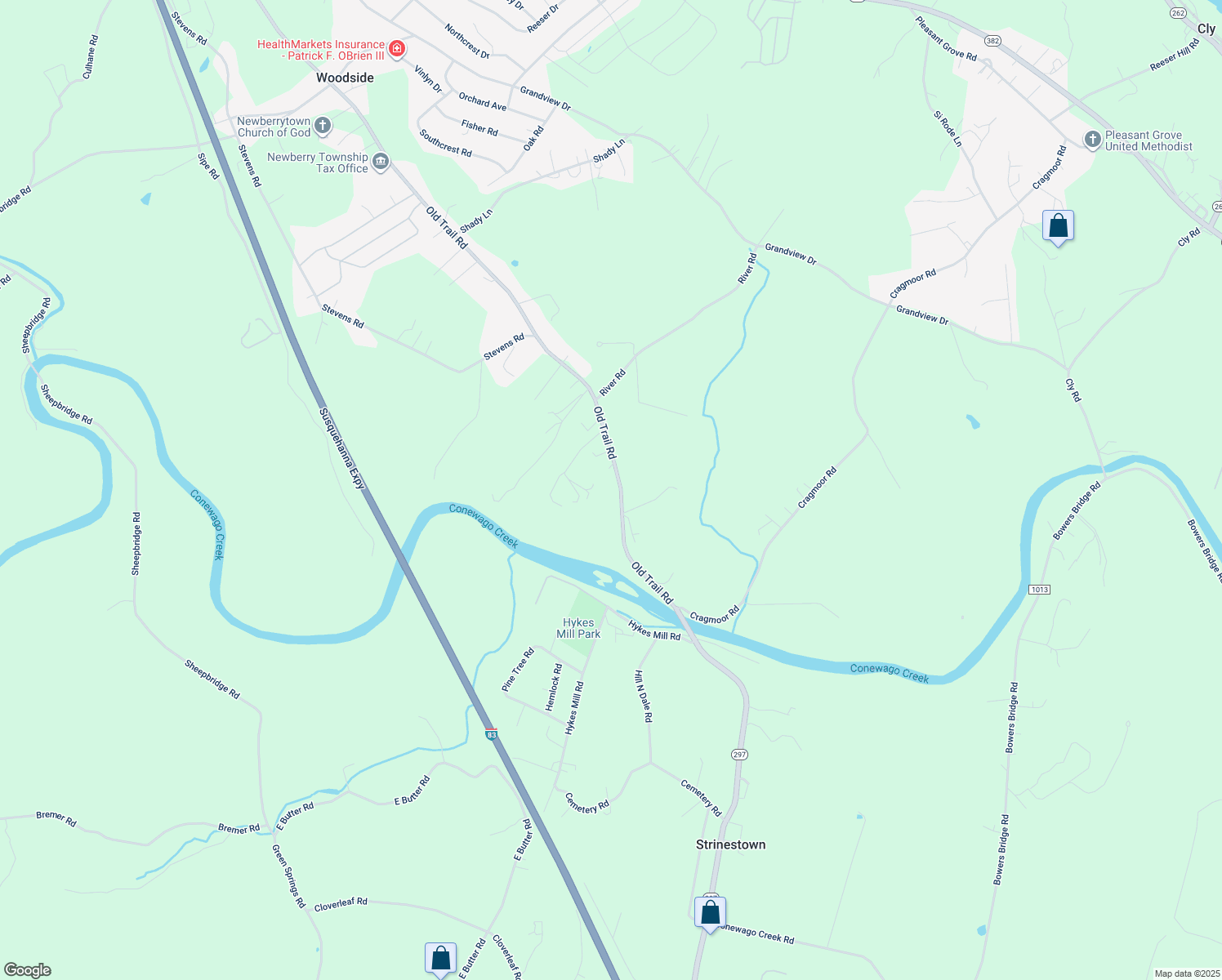 map of restaurants, bars, coffee shops, grocery stores, and more near 3665 Old Trail Road in York Haven