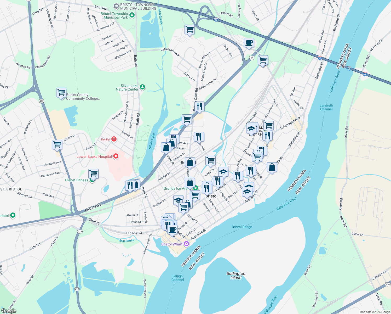 map of restaurants, bars, coffee shops, grocery stores, and more near 841 Garden Street in Bristol