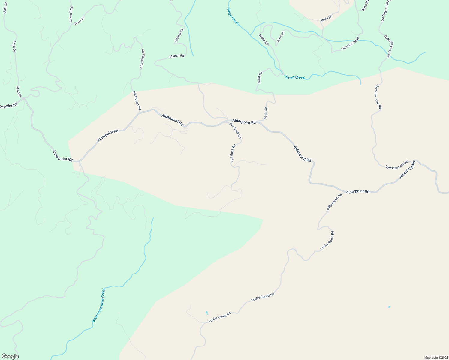 map of restaurants, bars, coffee shops, grocery stores, and more near 2980 Flat Rock Road in Garberville
